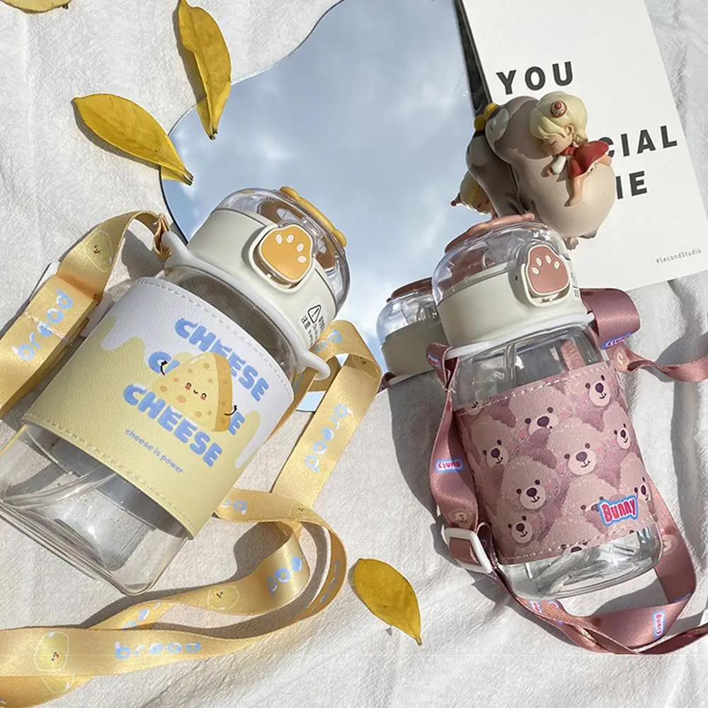 

450ml Cute Transparent Milk Juice Portable with Straw Plastic Bottle Water Bottle Drinking Cup