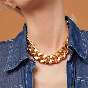 Hip Hop Punk Thick Chains Choker Necklace for Women Clavicle Chain Short Necklaces Female Gold Silve in Pakistan