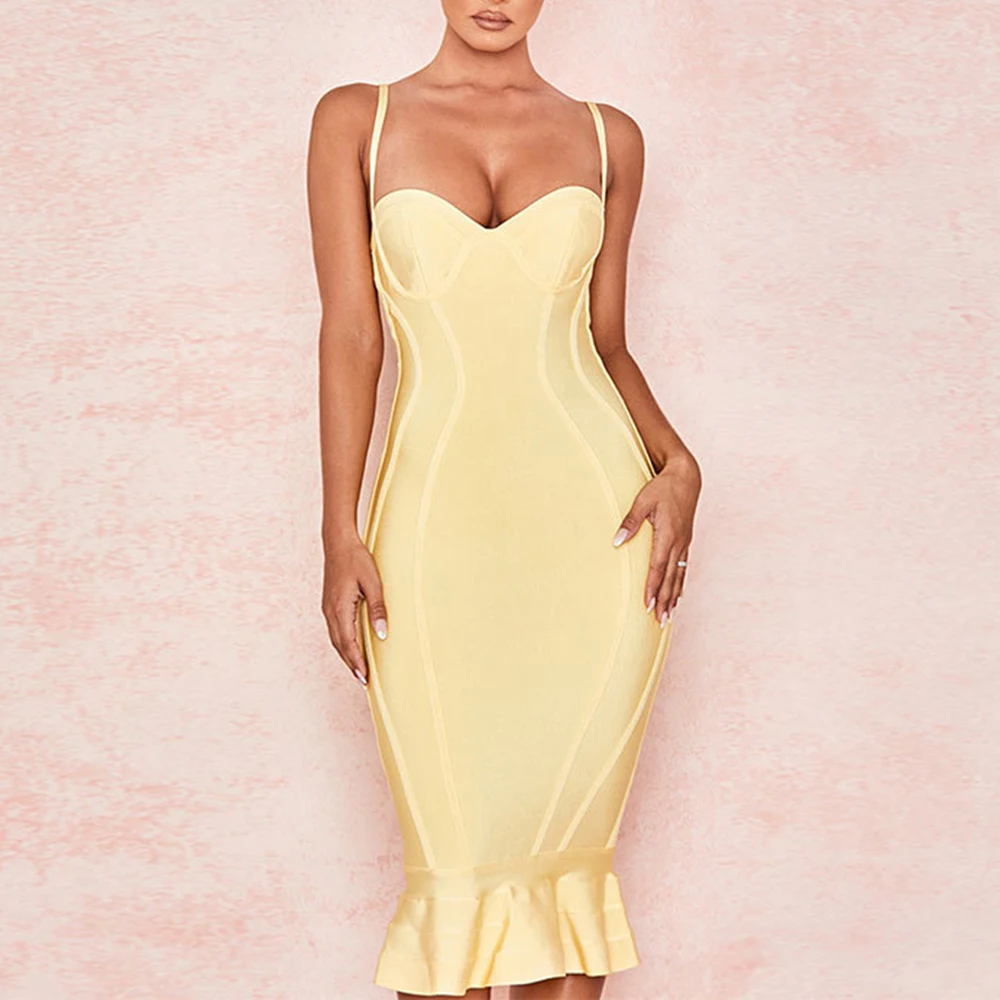 

2022 New Spaghetti Strap Bandages Dress Women Sexy Bodycon Clothes Club Party Evening Elegant Dresses