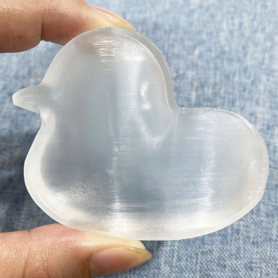 

1pcs Natural Selenite Bowl White Gypsum Cute Duck Minerals Healing Stone Decor Crafts Ornaments