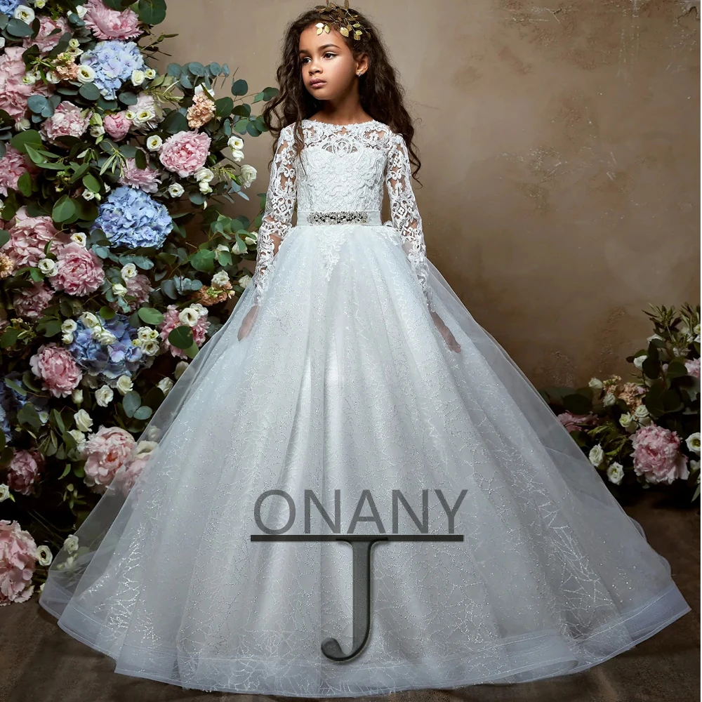 

JONANY Geogeous Sparkly Flower Girl Dress A-Line Dropping Shipping Baby First Communion Beauty Party Dress Robe De Demoiselle