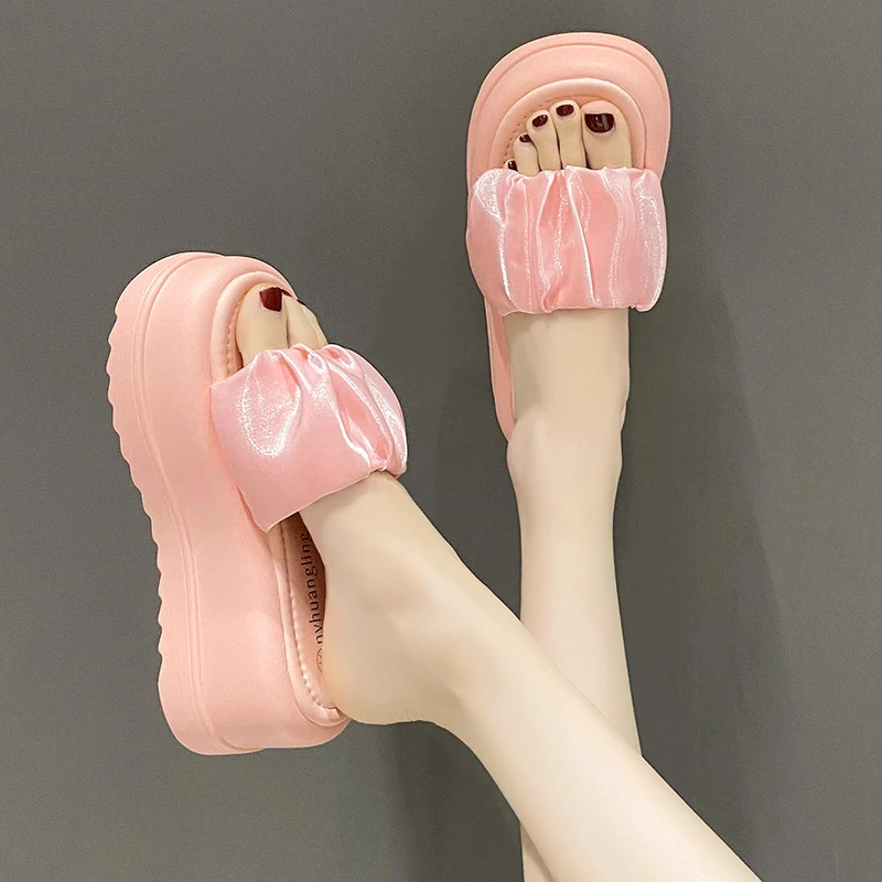 

Beach Shoes Woman's Slippers Slides Fashion Heeled Mules Platform Sabot 2023 Luxury High Flat PU Flat Shoes Female Slippers Heel