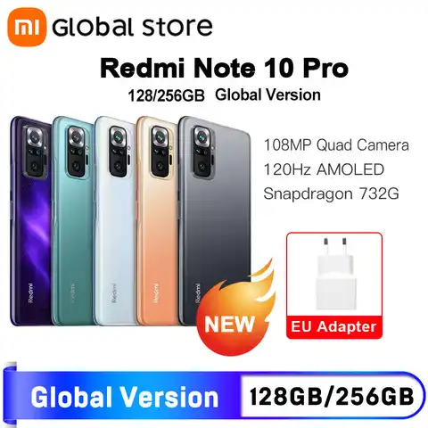 Глобальная версия смартфона Xiaomi Redmi Note 10 Pro 8 Гб 128 ГБ/256 ГБ Snapdragon 732G 108MP камера 120 Гц AMOLED дисплей