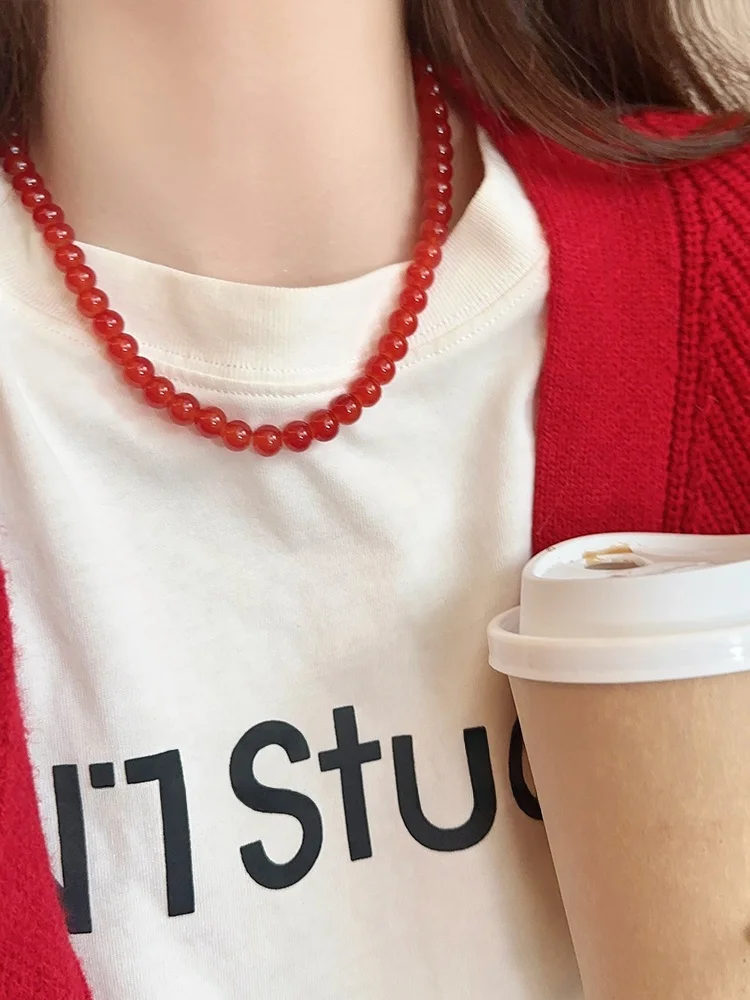 Дорогой и Белый! Ожерелье из бисера в стиле ретро с красным агатом женское колье