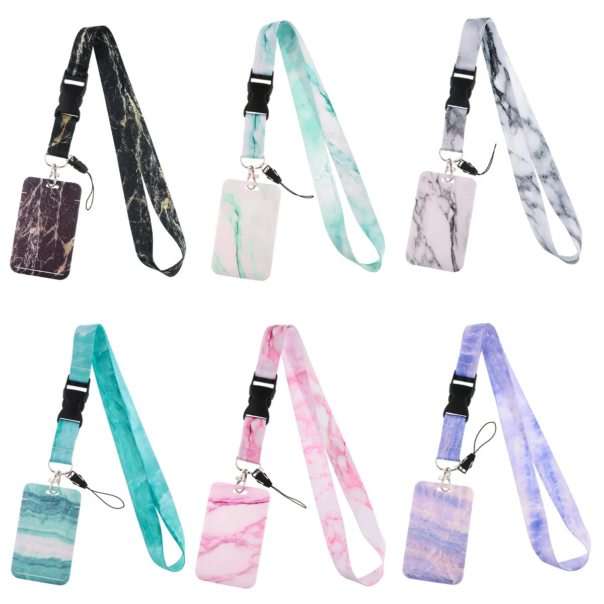 

European Marble Printed Lanyard Card Holder Student Hanging Neck Phone Lanyard Badge Subway Access Card Holder Accessories