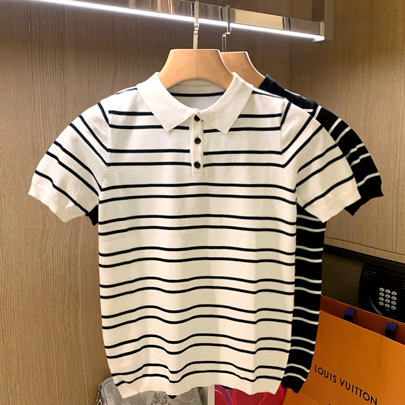 

British Style POLO Shirt Mens Summer Short Sleeve Knitting Tee Fashion Lapel Contrast Color Slim Fit Business Casual Polos G105