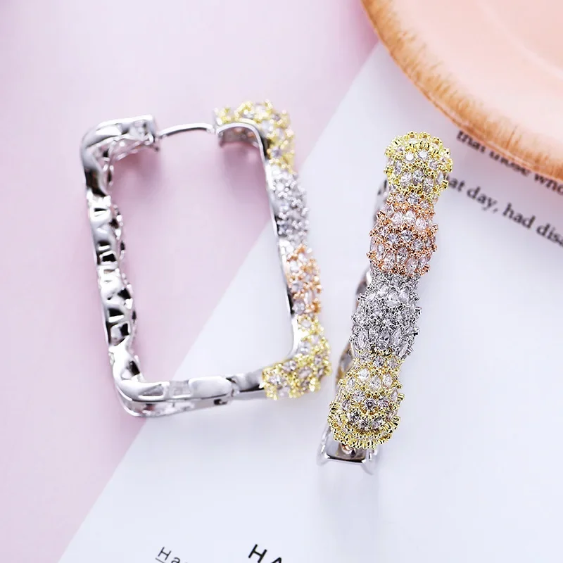 Dongdaemun Fashionable Earrings New Arrival Korean Style Zirconia Stud with Micro-Paved Large Hoop