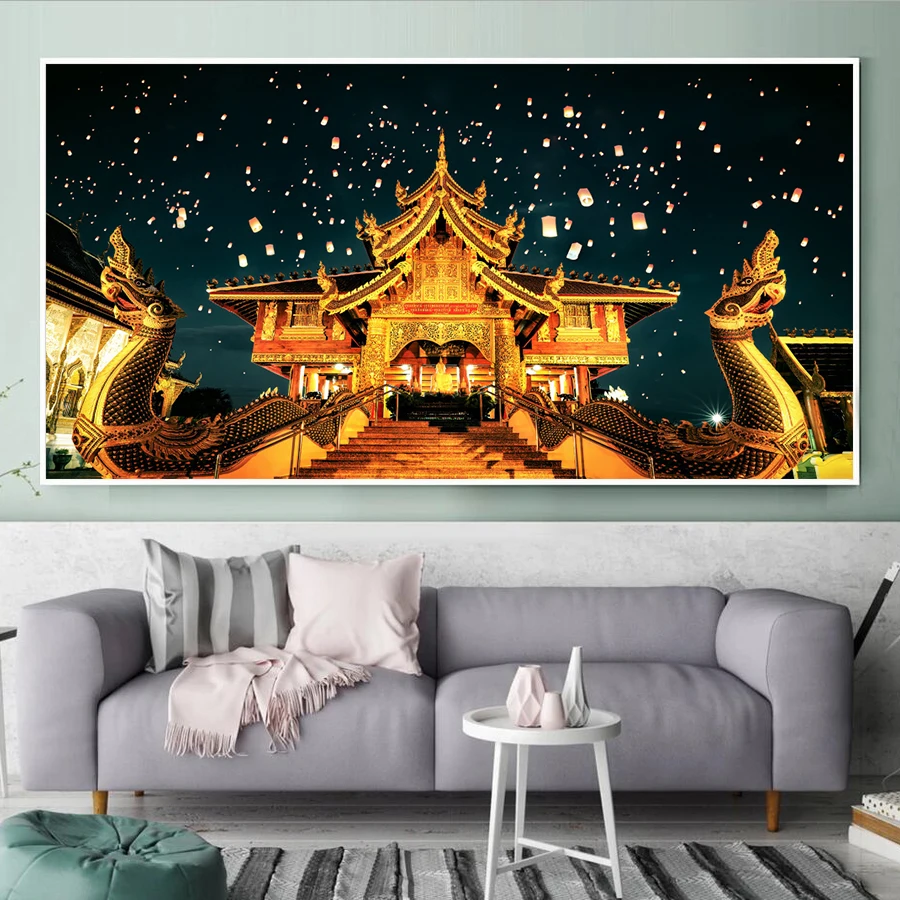 

Diy 5D Diamond Painting Golden Lantern Good Luck Wall Painting Full Diamond Embroidery Landscape Pictures Living Room Home Decor