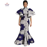 bintarealwax women long party dress vestidos flare sleeve african print dresses bazin sexy african dresses for lady wy3047