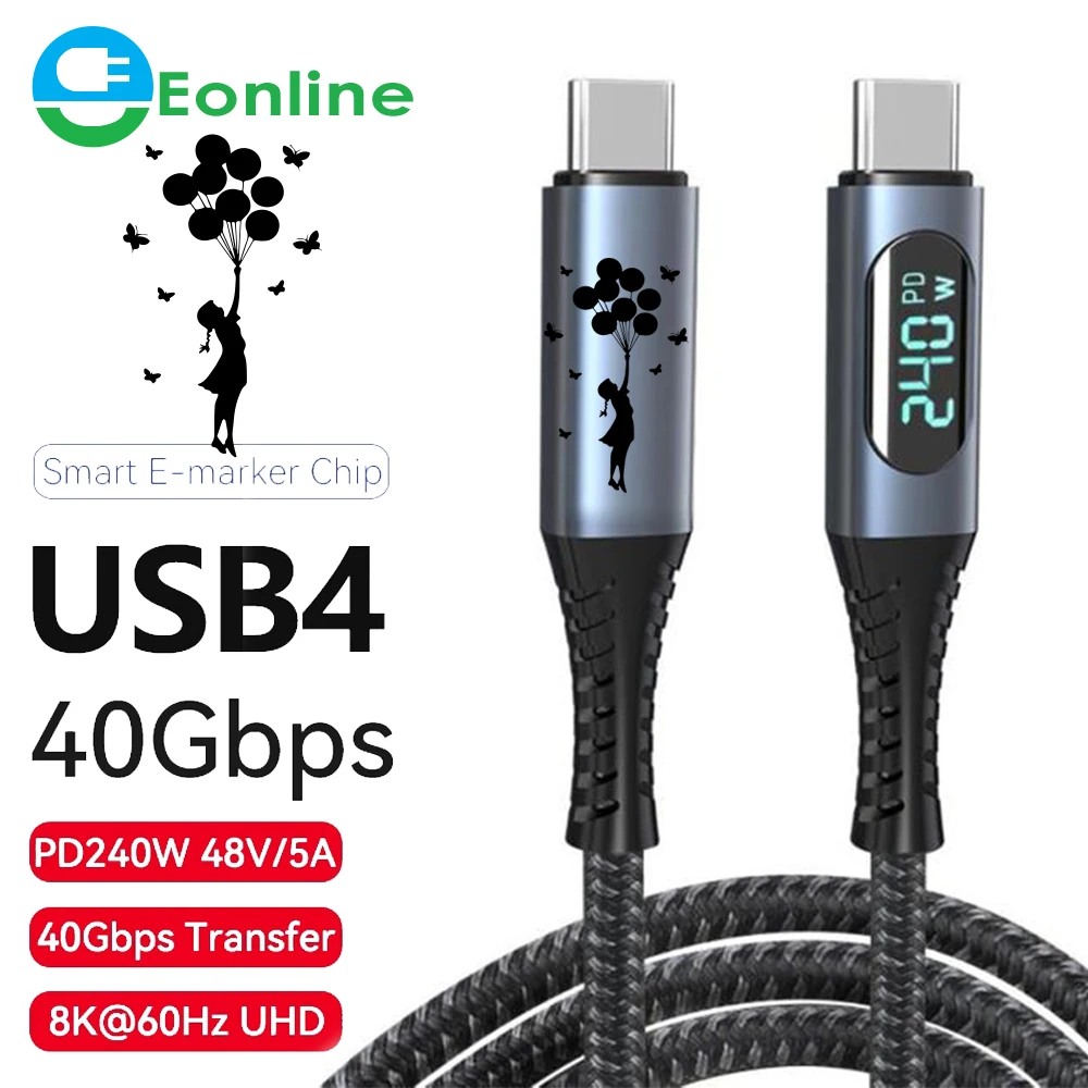 

EONLINE 3D Thunderbolt 4 USB4.0 40Gbps Type C to C Cable PD3.1 240W Fast Charge Cable 8K@60Hz for PS5 Nintendo Switch MacBook