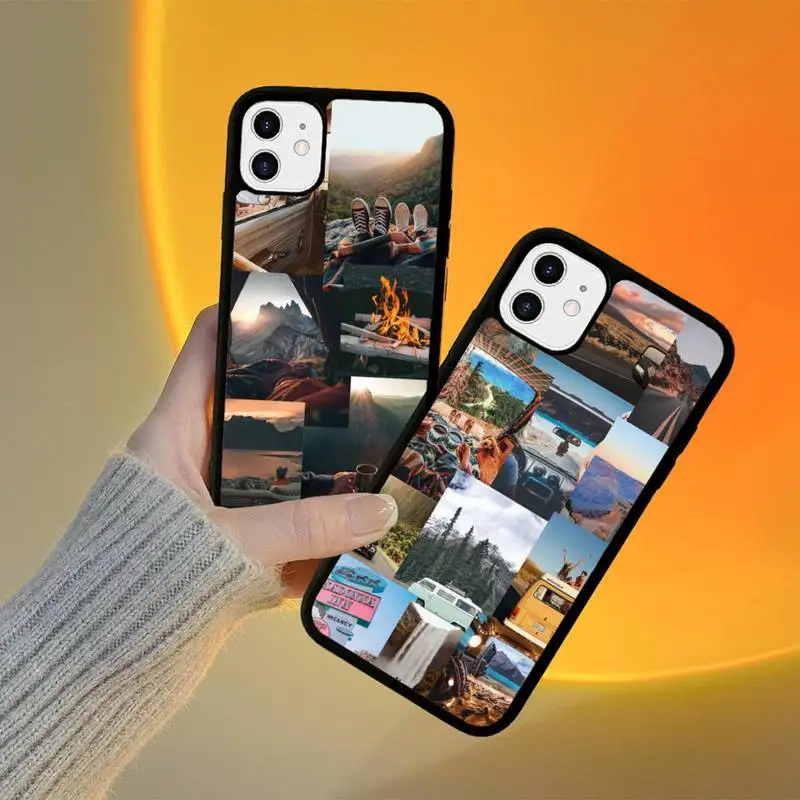 

Camping Nature Mountain Phone Case Silicone PC+TPU Case for iPhone 11 12 13 Pro Max 8 7 6 Plus X SE XR Hard Fundas