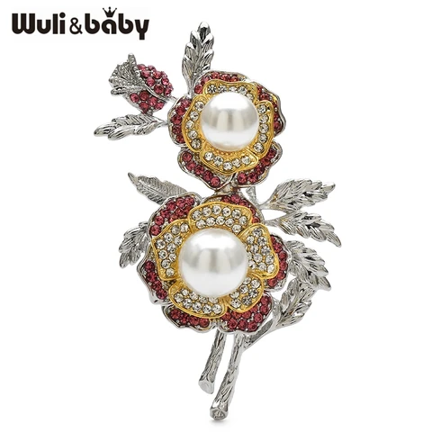 Броши Wuli&baby с жемчугом и цветком пиона