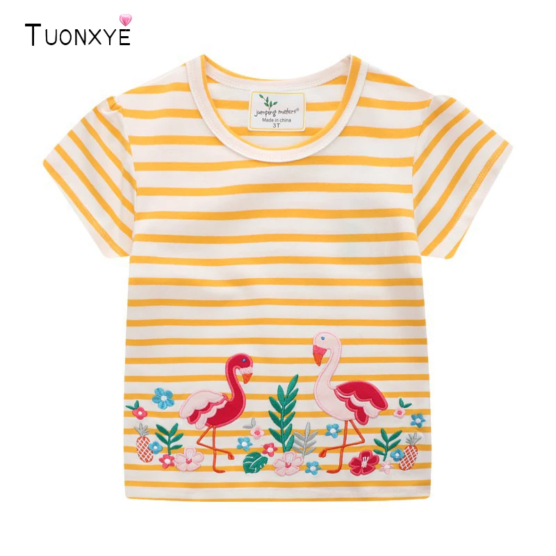 

TUONXYE Girls T-shirt Clothing Short Sleeve Children's Stripes Unicorn Print Knitting Round neck Casual Cotton Clothes 2y