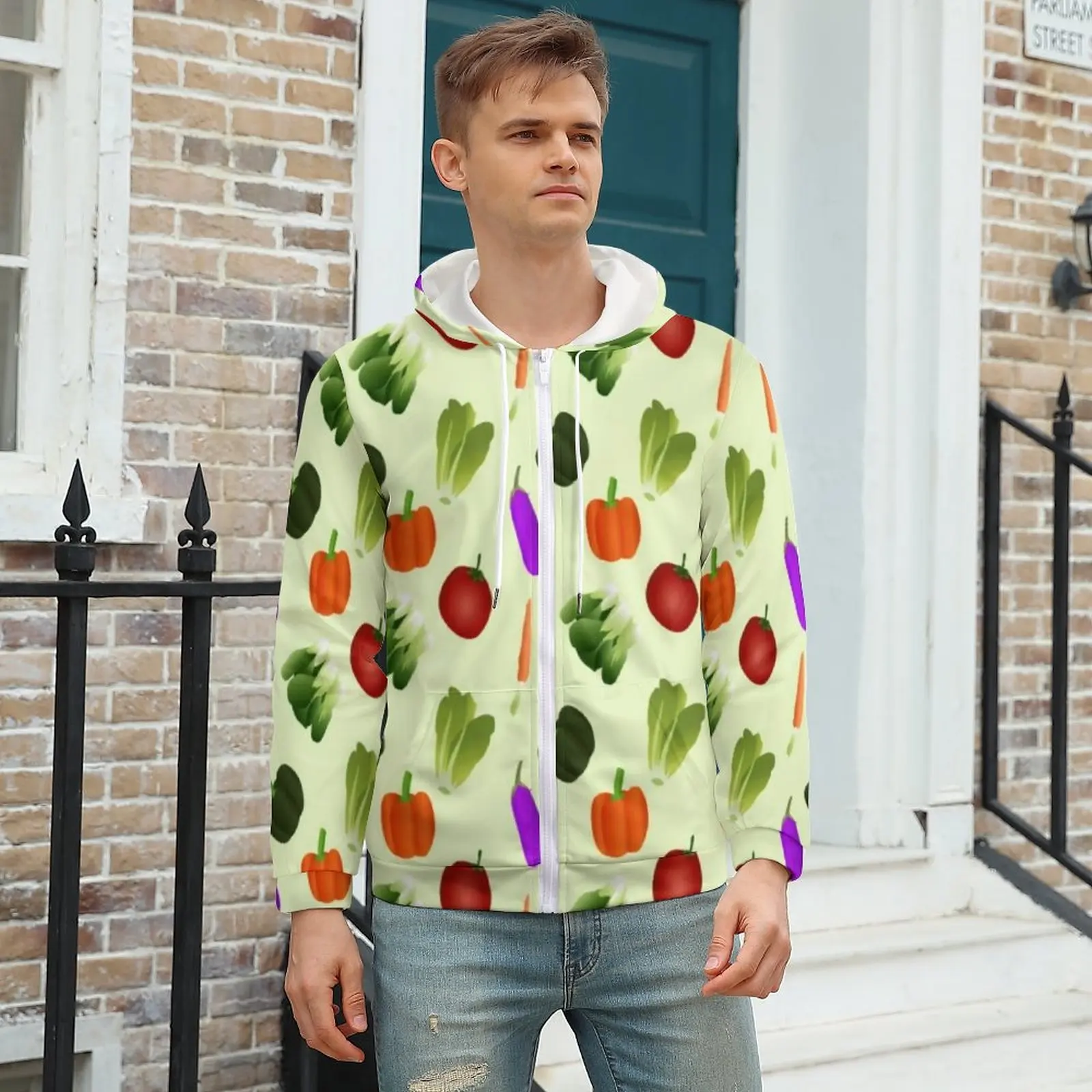 

World Vegetarian Day Hoodie Vegetables Print Winter Hoodies Popular Men Zip Up Hoodie Men Oversize