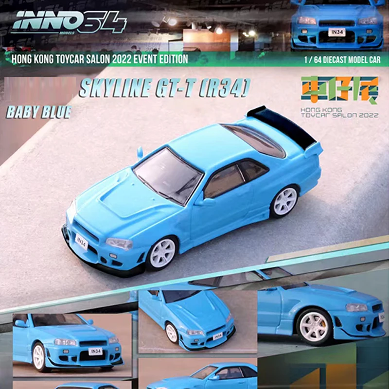 

INNO 1:64 Model Car Skyline R34 Alloy Die-Cast Vehicle Display -Baby Blue