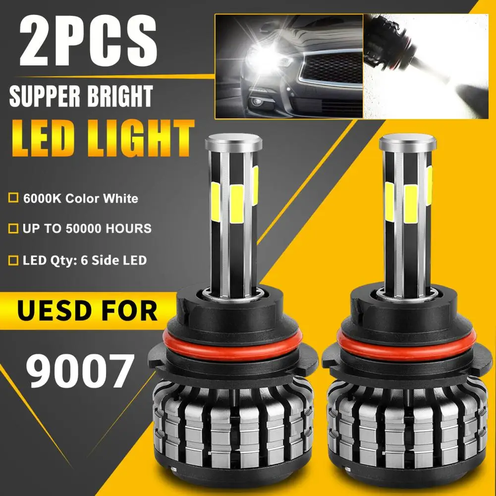 

LED Headlight Bulb Kit 9007 Hb5 6000k 360-degree 6 Sides Bulbs Low Beam Compatible For F-150 F-250 F-350