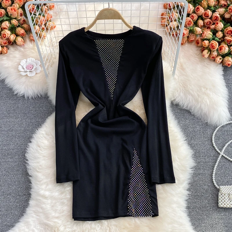 

Женское облегающее платье с запахом, Привлекательное платье с длинным рукавом и блестками, маленькое платье с запахом и круглым вырезом, ве...