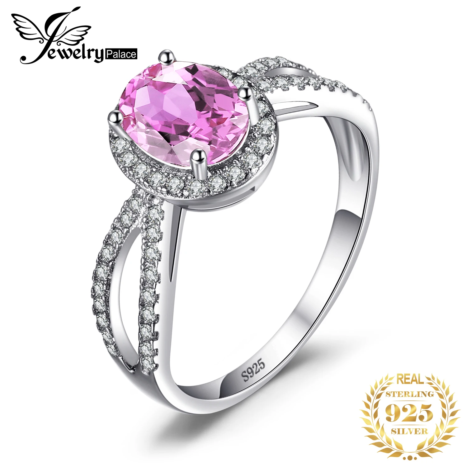 

JewelryPalace Oval 1.7ct Created Pink Sapphire 925 Sterling Silver Halo Ring for Women Gemstone Engagement Wedding Jewelry Gift