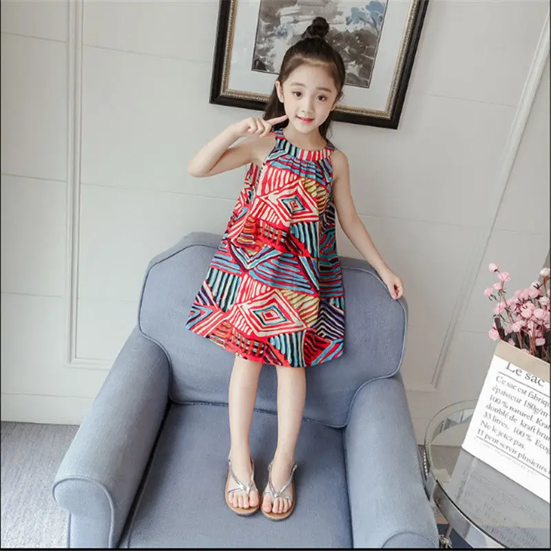 

Summer Kids Elastic Comfortable Student Suspender Vest Girl Princess Dress Sleeveless Silk Floral Elegant Dress Girl Clothes