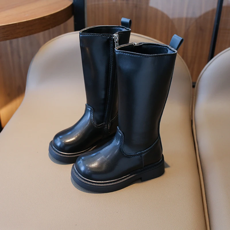 Черные ботильоны для девочек весенний сезон модная обувь на плоском каблуке с