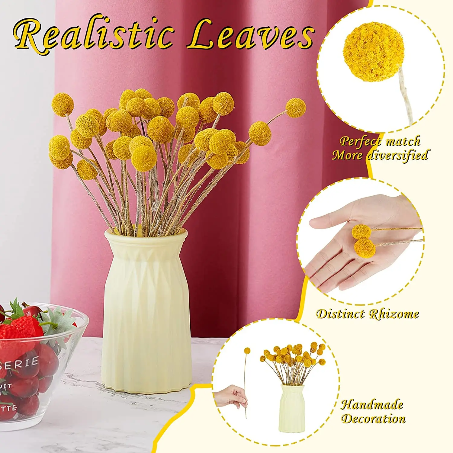 

40 Pcs/Lot Natural Craspedia Goldene Ball Dried Flower Bouquet for Decoration DIY Wedding Candle Making Home Photo Decor