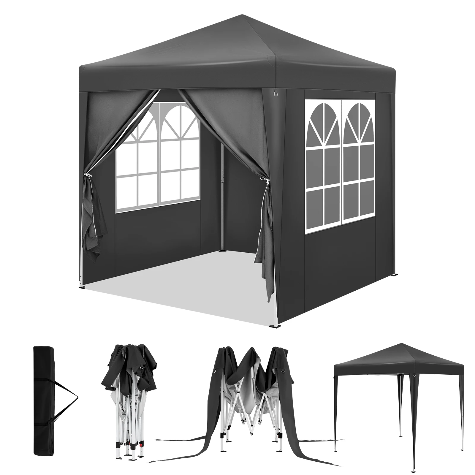 WOLTU 2x2m Folding Garden Gazebo Canopy Pergola with 4 Side Walls Adjustable Height UV Protection Waterproof with Carry Bag