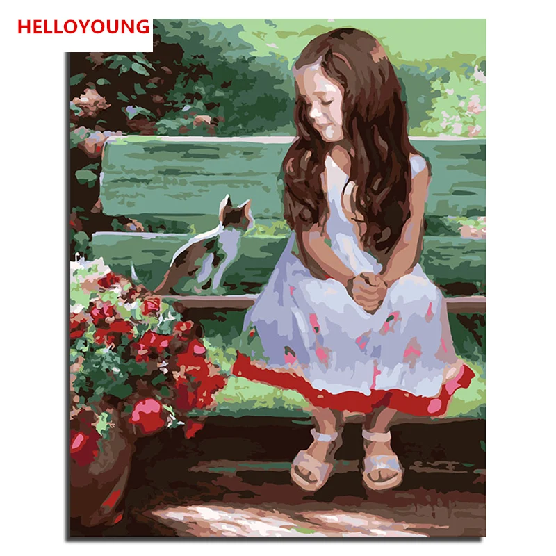 HELLOYOUNG DIY Ручная роспись Картина маслом гармонично взгляд цифровая картина по номерам картина маслом s китайские картины-свитки