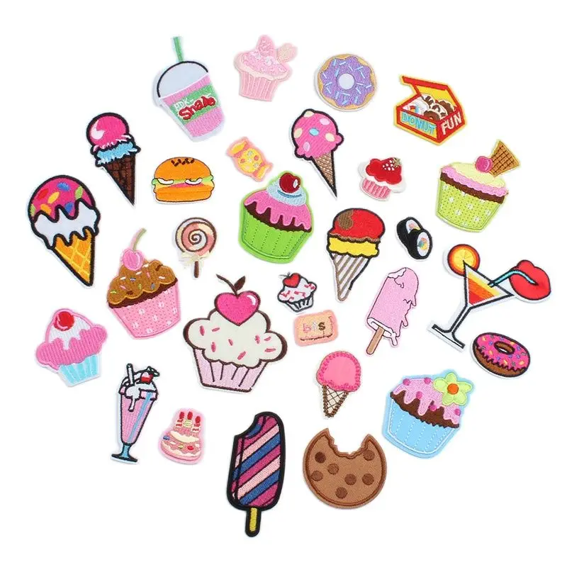 Cartoon Cake Pizza Ice Cream Drinks Biscut Stickers Iron On Clothes Badge Embroidery Clothing Patches Sewing Jeans Coats Patch