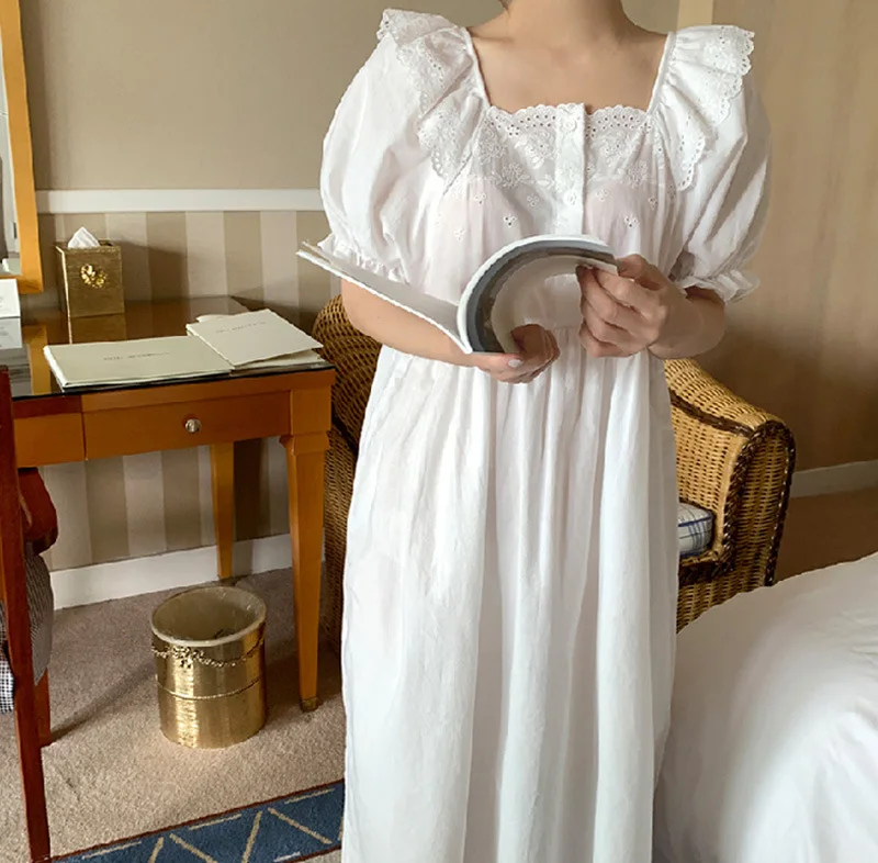 Sweet Student Sleepwear Sleepshirt Summer Short Sleeve Cotton Nightgowns Women Loose Long Night Dress Female Nightwear