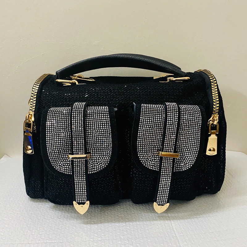 

Boston Pillow Rhinestone Shiny Purses And Handbags Luxury Designer Bags For Women 2023 New Fashion Diamonds Crossbody Bag