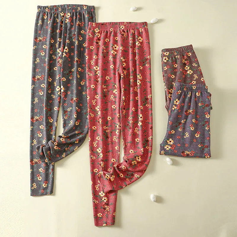 Осенне-зимние Пижамные брюки 2024 одежда для сна с цветочным принтом и эластичным