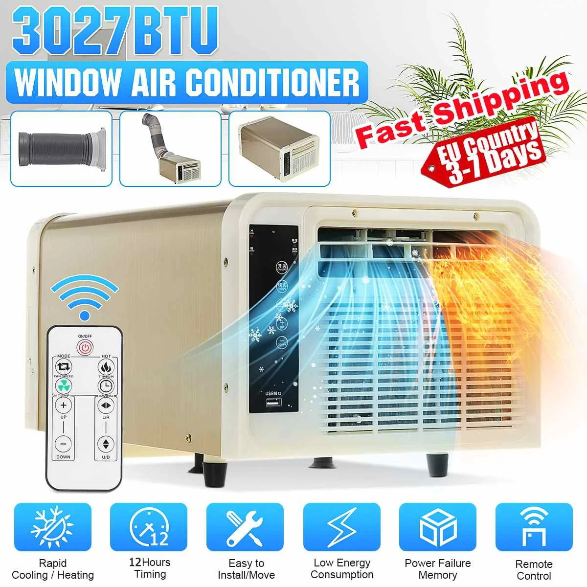 

Home Room Dormitory Desktop Air Conditioner 12H Timer Cold/Heat Remote Control Portable Window Air Conditioning Air Cooler 220V