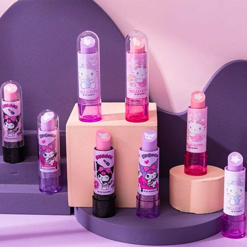 

2pcs Sanrio Anime Lipstick Eraser Kuromi Hello Kitty Fashion Student Stationery New Kawaii Birthday Gift