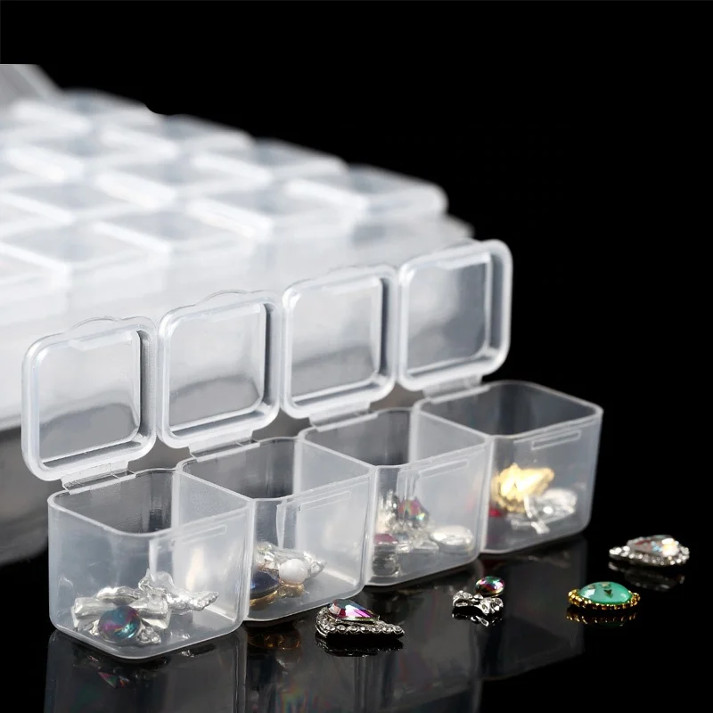 

Plastic Compartment Nail Box Nail Art Decorative Storage Box Detachable Plastic Case 28 Grids Plastic Storage Box