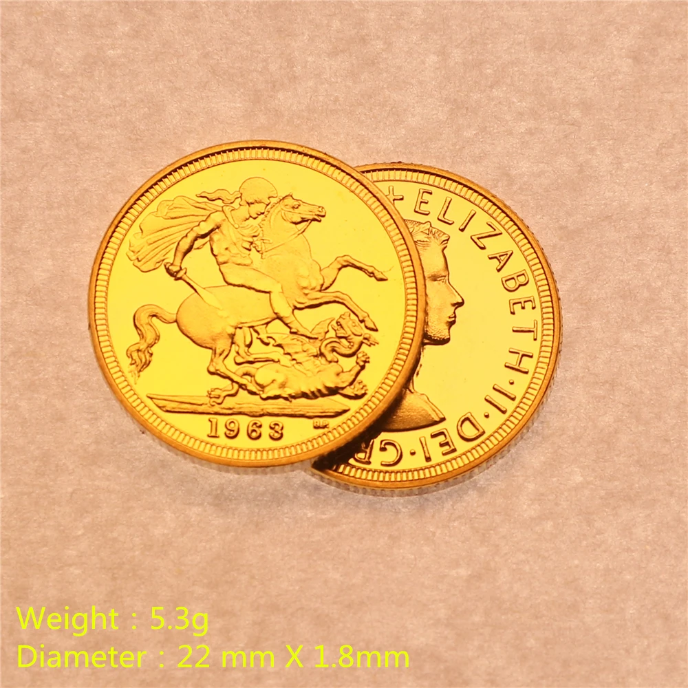 

1963 Queen Elizabeth II Gold Sovereign Mint Coin Sovereign Coin Mini Size 22.05 Thickness 1.8mm Collectibles Gifts