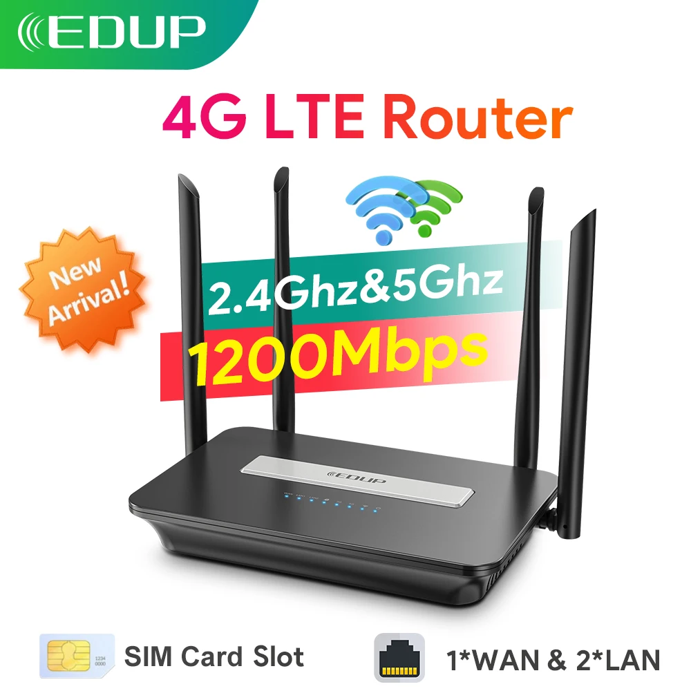 EDUP 5GHz WiFi Router 4G LTE Router 1200Mbps CAT4 WiFi Router Modem 3G/4G SIM Card Router Dual Band WiFi Repeater Home Office