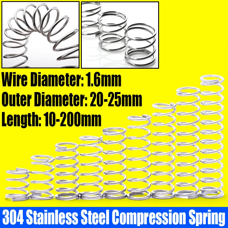 

1/5PC 1.6mm Wire Diameter Compression Spring 304 Stainless Steel Pressure Spring Return Spring 20-25mm Outside Diameter L=10-200