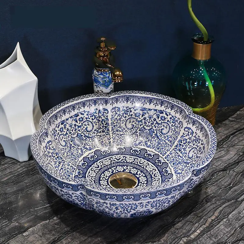 

Europe Style Porcelain China Handmade Art Lavobo Lavatory Bathroom Sink Wash Basin porcelain sink flower and bird