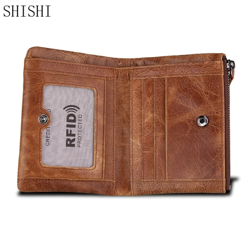 Vintage Genuine Leather Zipper Wallet For Men RFID Holder Card Wallet Luxury Male Coin Purses Multi Function Man Money Clip