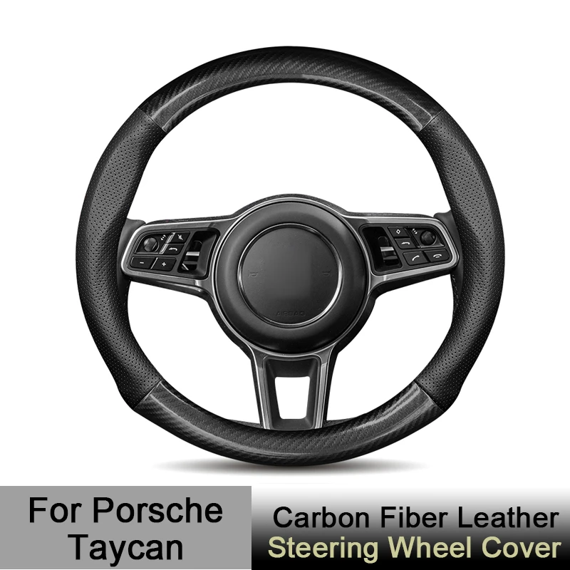 

For Porsche Taycan Steering Wheel Cover Carbon Fiber Leather Fits Porsche EV Taycan 4 4S Turbo S Cross Turismo GTS Sport Turismo