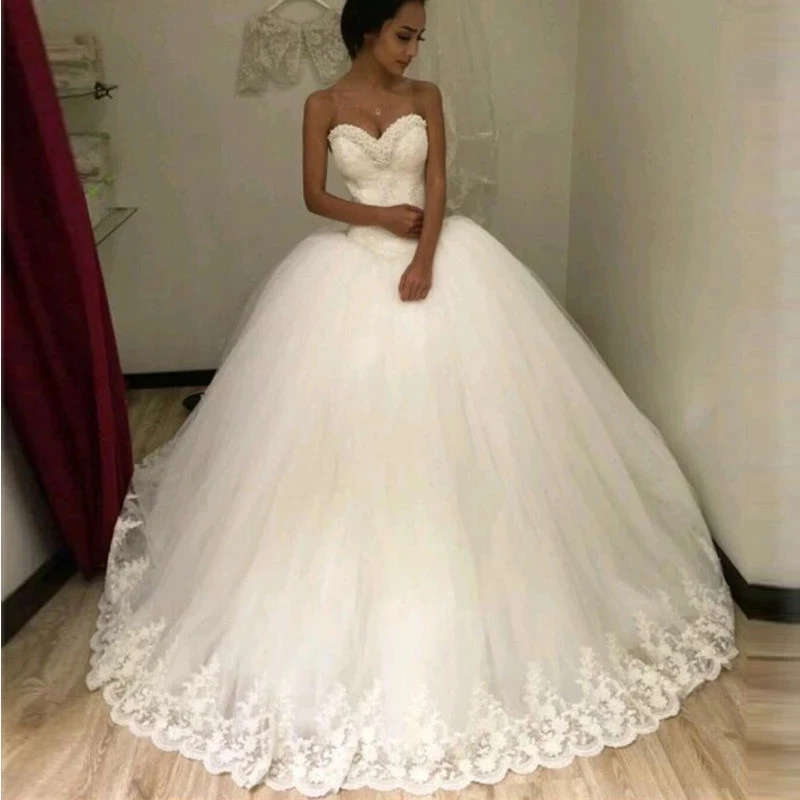 

ANGELSBRIDEP Sweetheart Neck Elegant Princess Wedding Dress Appliques Celebrity Ball Gown Bridal Bride Dresses Custom Made