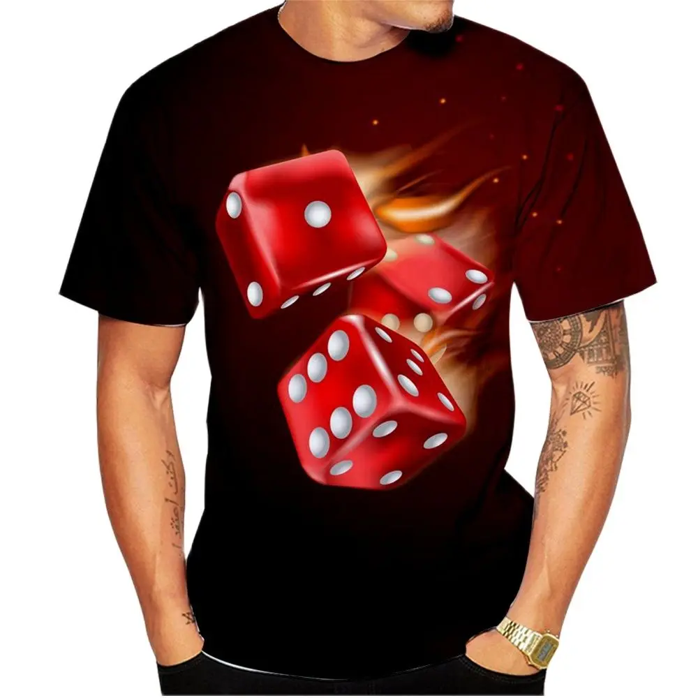 

Summer Men's and Women's 3D Dice Printed T-shirt, Fashionable and Fun Quick Drying Short Sleeves, Polyester Fiber 2023