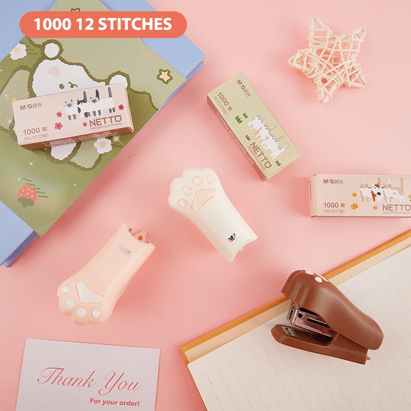 

Mini Stapler Set with 1000pcs 12# Staples Cute Cat Paw Paper Binder Stationery
