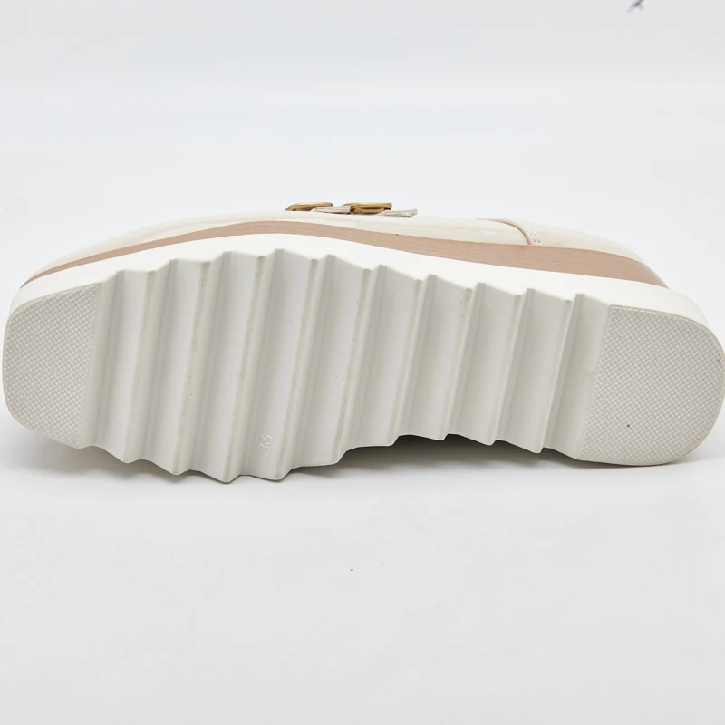 8cm Heeled Platform Wedges Shoes Womens High Heels Casual Lazy Shoes Square Buckle Wedge Creepers Pumps Damen Black