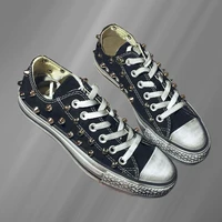do old dirty low top canvas shoes cylinder rivets hip hop sneakers handmade rivets street beat vulcanized shoes 35 46