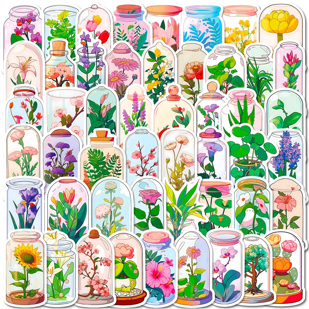

10/30/50pcs Glass Bottle Flowers Stickers Aesthetic Cartoon Graffiti Stationery Laptop Phone Vinyl Kawaii Decoration Decals Toys