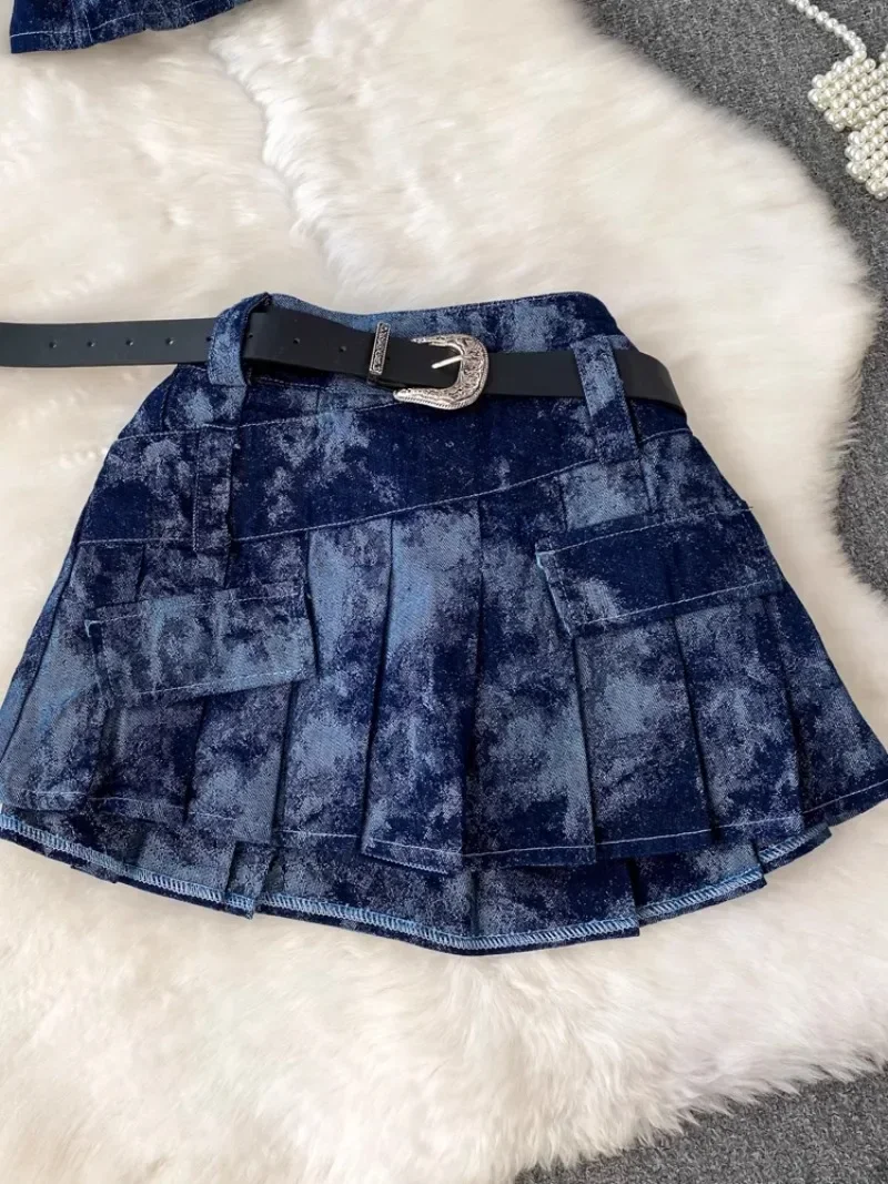 Женский пикантный комплект из 2 предметов топ с пряжкой и ремнем плиссированная