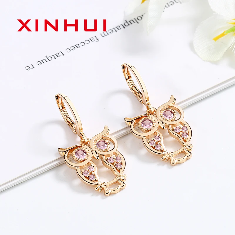 XINHUI Great Promotion 18 k Gold Cute Owl Charm Simple  Classic Shiny Color Earrings Women's Wedding Gift Anniversary Metal