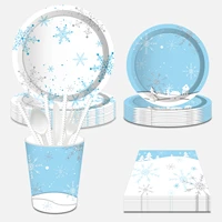 cold snow winter snowflake christmas xmas party disposable tableware sets paper plates cups napkins party supplies decorations