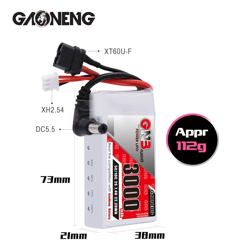 Фото Gaoneng GNB 3000MAH 2S 5C 7,4V Lipo Индикатор питания аккумулятора для очков Fatshark Dominator Skyzone Aomway FPV очки RC Drone №4